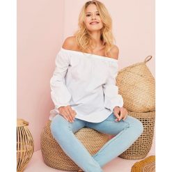 Tunika ciążowa w kolorze białym. Białe tuniki damskie Vertbaudet Baby & Mom, bez wzorów, bez kołnierzyka, bez rękawów. W wyprzedaży za 49,95 zł.