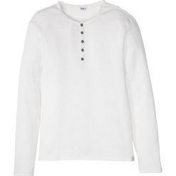 Shirt z dekoltem henley, długi rękaw bonprix biel wełny. Białe koszulki męskie bonprix, xl, bez wzorów, z wełny, bez kołnierzyka, z długim rękawem, długie. Za 59,99 zł.