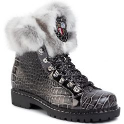 Trapery NEW ITALIA SHOES - 2015435A/8 Grey/Black. Czarne trapery damskie New Italia Shoes, ze skóry, bez obcasa, bez zapięcia. W wyprzedaży za 789,00 zł.
