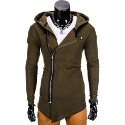 BLUZA MĘSKA ROZPINANA Z KAPTUREM B680 - KHAKI. Brązowe bluzy asymetryczne męskie marki Ombre Clothing, m, z kapturem. Za 69,00 zł.