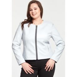 Jasno szary żakiet Katrin chanelka duże rozmiary XXL OVERSIZE. Szare żakiety damskie Moda Size Plus Iwanek, s, bez wzorów, ze skóry ekologicznej. Za 169,90 zł.