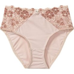 Figi "maxi" bonprix matowy beżowy - czekoladowy brązowy. Brązowe majtki damskie bonprix, w koronkowe wzory, z koronki. Za 29,99 zł.