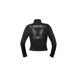 BLUZA RESPECT. Czarne bluzy damskie l, z aplikacjami, z dzianiny, na fitness i siłownię. Za 250,00 zł.