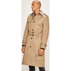 Calvin Klein - Trencz. Brązowe płaszcze męskie Calvin Klein, m, w paski, z elastanu, bez kaptura. W wyprzedaży za 1099,00 zł.