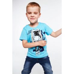 T-shirt chłopięcy z nadrukiem niebieski NDZ4462. Niebieskie t-shirty chłopięce Fasardi, z nadrukiem, bez rękawów. Za 39,00 zł.