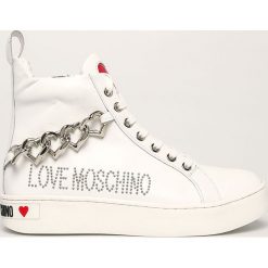 Love Moschino - Buty skórzane. Białe buty sportowe damskie Love Moschino, bez wzorów, ze skóry, sportowe. W wyprzedaży za 699,90 zł.