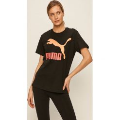 Puma - T-shirt. Czarne bluzki damskie Puma, s, z nadrukiem, z elastanu, casualowe, z okrągłym kołnierzem, z krótkim rękawem. W wyprzedaży za 109,90 zł.