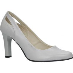 Szare czółenka na słupku z wycięciem na pięcie Casu 3069. Brązowe buty ślubne damskie marki bonprix, na obcasie. Za 78,99 zł.