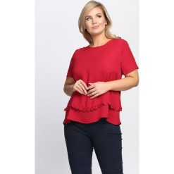 Bordowa Bluzka Chaplet. Czerwone bluzki damskie Born2be, xl, bez wzorów, z okrągłym kołnierzem, z krótkim rękawem. Za 89,99 zł.