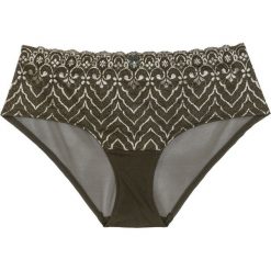Figi "panty" bonprix oliwkowy. Zielone figi marki bonprix, w koronkowe wzory, z koronki. Za 22,99 zł.