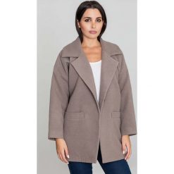Mocca Krótki Stylowy Płaszcz Damski Zapinany na Jeden Guzik. Szare kurtki damskie FIGL, uniwersalny, bez wzorów, z poliesteru, eleganckie, krótkie, bez kaptura. Za 289,90 zł.