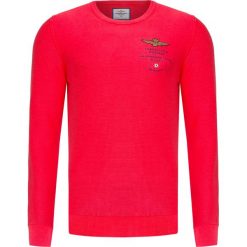 Sweter AERONAUTICA MILITARE. Czerwone swetry męskie Aeronautica Militare, bez wzorów, z dzianiny, z okrągłym kołnierzem, bez kaptura. Za 500,00 zł.