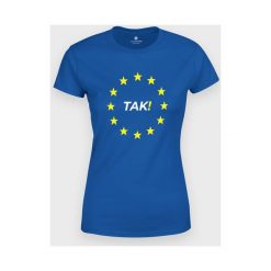 Koszulka damska Unia Europejska - Tak!. Koszulki damskie MegaKoszulki, m, bez wzorów, z bawełny, z podwójnym kołnierzykiem. Za 54,90 zł.