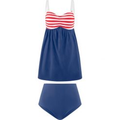 Długie tankini (2 części) bonprix niebiesko-biało-czerwony. Niebieskie stroje kąpielowe damskie bonprix, bez wzorów. Za 124,99 zł.