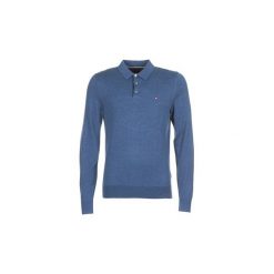 Swetry Tommy Hilfiger COTTON SILK LONG SLEEVE POLO. Niebieskie swetry męskie marki TOMMY HILFIGER, s, bez wzorów, polo, bez kaptura. Za 455,20 zł.