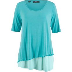 Shirt 2 w 1 z krótkim rękawem bonprix zieleń morska. Zielone bluzki damskie marki bonprix, bez wzorów, bez kołnierzyka, z krótkim rękawem. Za 24,99 zł.