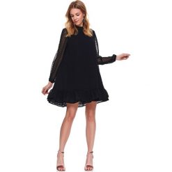Sukienka tkaninowa mini w groszki. Czarne sukienki damskie Top Secret, na zimę, w grochy, z tkaniny, z falbankami, bez rękawów, długie, mini. Za 139,99 zł.