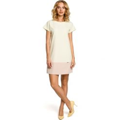 DAKOTA Dwukolorowa mini sukienka z krótkim rękawem - żółta. Żółte sukienki mini marki Moe, z krótkim rękawem, dopasowane. Za 129,99 zł.