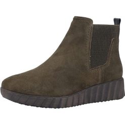 Skórzane sztyblety w kolorze khaki. Brązowe koturny damskie Tamaris, Caprice, Marco Tozzi, s.Oliver, bez obcasa, na koturnie, bez zapięcia. W wyprzedaży za 265,95 zł.