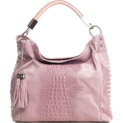 Shopper bag damskie: Skórzana torebka w kolorze jasnoróżowym – 40 x 36 x 16 cm