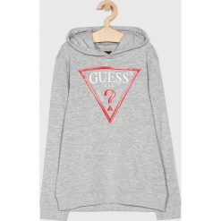 Guess Jeans - Bluza dziecięca 125-175 cm. Czarne bluzy chłopięce Guess Jeans, z nadrukiem, z bawełny, bez rękawów, z kapturem. Za 179,90 zł.