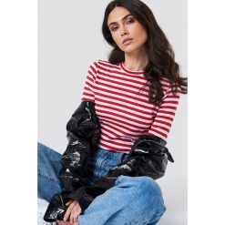 Paski damskie: NA-KD Trend Top w paski z długim rękawem – White,Red