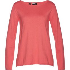 Sweter Premium bonprix koralowy. Czerwone swetry damskie bonprix, bez wzorów, klasyczne, bez rękawów, bez kaptura. Za 84,99 zł.