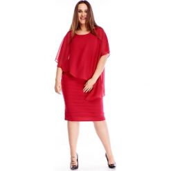 Sukienka z asymetryczną tiulową narzutką czerwony. Czerwone sukienki damskie N/A, plus size, bez wzorów, z poliesteru, z asymetrycznym kołnierzem, plus size, bez rękawów, asymetryczne. Za 317,95 zł.