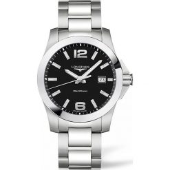 LONGINES CONQUEST L3.759.4.58.6. Czarne zegarki męskie marki LONGINES, ze stali. Za 2710,00 zł.