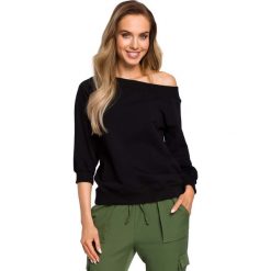 Czarna Nierozpinana Bluza z Rękawami 3/4. Czarne bluzy damskie Molly.pl, s, bez wzorów, bez rękawów, bez kaptura. Za 109,90 zł.