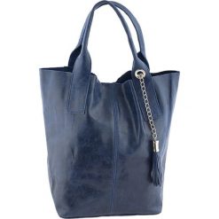 Shopper bag damskie: Skórzany shopper bag „Laura” w kolorze granatowym – 38 x 41 x 20 cm