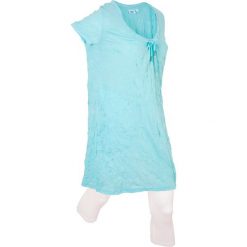 Długa tunika z kreszowanego materiału + legginsy 3/4 bonprix morski. Niebieskie tuniki damskie marki bonprix, z okrągłym kołnierzem, z długim rękawem. Za 79,99 zł.
