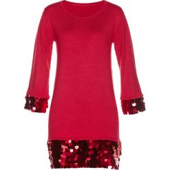 Sweter z cekinami bonprix czerwony. Czerwone swetry klasyczne damskie bonprix. Za 59,99 zł.