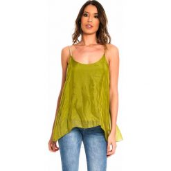 Jedwabny top w kolorze oliwkowym. Zielone topy damskie Silk Premium, s, bez wzorów, z jedwabiu, z okrągłym kołnierzem. W wyprzedaży za 128,95 zł.