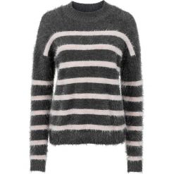 Sweter dzianinowy bonprix antracytowo-jasnoróżowy w paski. Szare swetry damskie marki bonprix, w paski, z dzianiny, bez rękawów, bez kaptura. Za 34,99 zł.