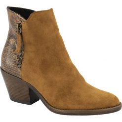 Zamszowe botki damskie 5th Avenue typu kowbojki 5th Avenue koniakowe. Pomarańczowe botki damskie 5th Avenue, ze skóry, bez obcasa, na obcasie, na zamek. Za 319,90 zł.