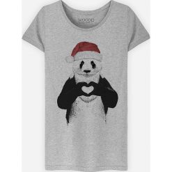 Koszulka "Santa Panda" w kolorze szarym. Szare koszulki damskie Wooop, xl, z nadrukiem, z bawełny, z okrągłym kołnierzem. W wyprzedaży za 59,95 zł.