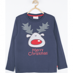 Koszulka. Czerwone t-shirty chłopięce z długim rękawem marki Merry Christmas, z aplikacjami, z elastanu. Za 14,90 zł.