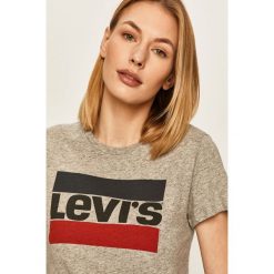 Levi's - Top. Szare topy damskie Levi's®, s, z nadrukiem, z bawełny, z okrągłym kołnierzem. W wyprzedaży za 79,90 zł.