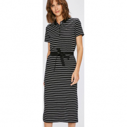 Tommy Hilfiger - Sukienka. Czarne bez kategorii marki TOMMY HILFIGER, na co dzień, s, z elastanu, casualowe, z krótkim rękawem, midi, proste. W wyprzedaży za 359,90 zł.