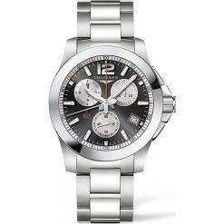 PROMOCJA LONGINES CONQUEST CHRONO 1/100 SEC ROLAND GARROS L3.700.4.79.6. Szare zegarki męskie LONGINES, ze stali. W wyprzedaży za 4290,00 zł.