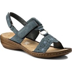 Sandały RIEKER - 60843-14 Blau. Niebieskie klapki damskie marki Rieker, bez wzorów, ze skóry ekologicznej, bez obcasa. Za 219,00 zł.