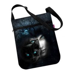 Torebka "Joy" w kolorze czarnym ze wzorem - (S)31,5 x (W)39 cm. Czarne torebki klasyczne damskie Bertoni, bez wzorów, z tkaniny, na ramię, bez dodatków. W wyprzedaży za 49,95 zł.