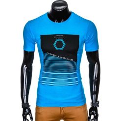 T-SHIRT MĘSKI Z NADRUKIEM S879 - NIEBIESKI. Niebieskie t-shirty męskie marki Ombre Clothing, s, z nadrukiem. Za 29,00 zł.