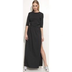 Grafitowa Sukienka Maxi z Lamówkami. Szare sukienki damskie Molly.pl, na co dzień, s, bez wzorów, z dresówki, bez kołnierzyka, z długim rękawem, długie, maxi. Za 98,90 zł.