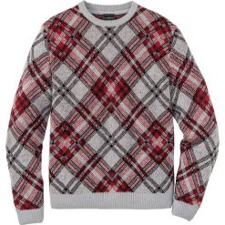 Sweter w kratę Regular Fit bonprix jasnoszary melanż - ciemnoczerwono-czarny w kratę. Szare swetry klasyczne męskie marki bonprix, l, melanż. Za 74,99 zł.