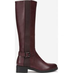 Bordowe Kozaki Sahar. Czerwone kozaki damskie Renee, eleganckie, z okrągłym noskiem, przed kolano, bez obcasa, na płaskiej podeszwie, na zamek. Za 129,99 zł.