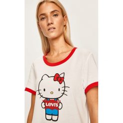 Levi's - T-shirt x Hello Kitty. Białe bluzki damskie Levi's®, s, z nadrukiem, z bawełny, z okrągłym kołnierzem. W wyprzedaży za 69,90 zł.