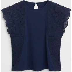 Mango Kids - T-shirt dziecięcy Laia 110-164 cm. Niebieskie bluzki dziewczęce Mango Kids, bez wzorów, z bawełny, z okrągłym kołnierzem, z krótkim rękawem, krótkie, bez kaptura. Za 59,90 zł.