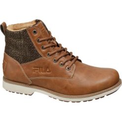 Kozaki męskie Fila brązowe. Brązowe buty zimowe męskie Fila, z materiału, na sznurówki. Za 199,90 zł.